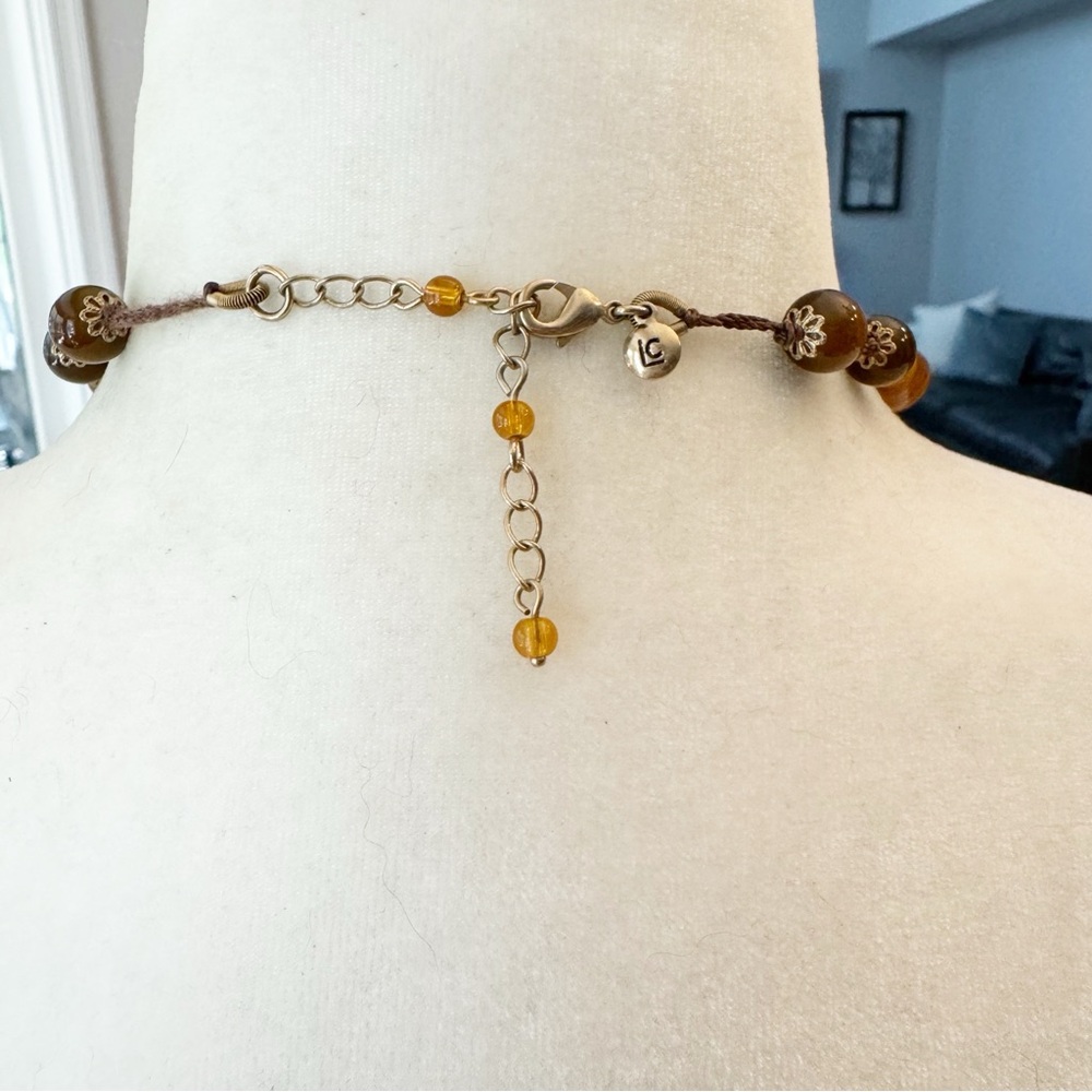 Beautiful Amber Glass Beaded Necklace LC Signed - Picture 4 of 7
